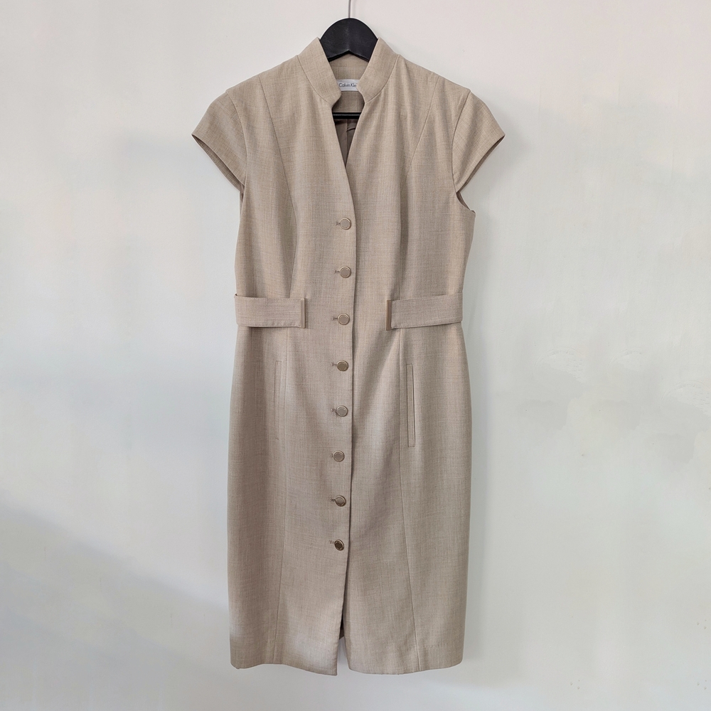 Elegant Beige Button-Down Dress